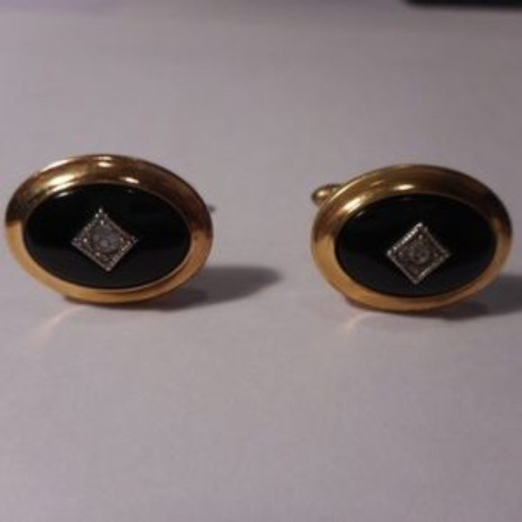 "Correct Gold Tone Black Tie Clasp Cufflinks Set " - Picture 2 of 7